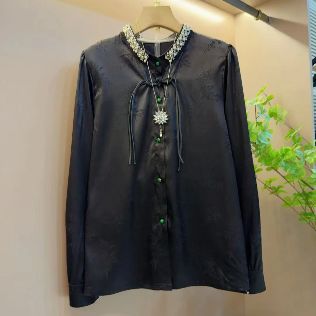 重工立领钉珠国风印花时尚宽松百搭小众上衣