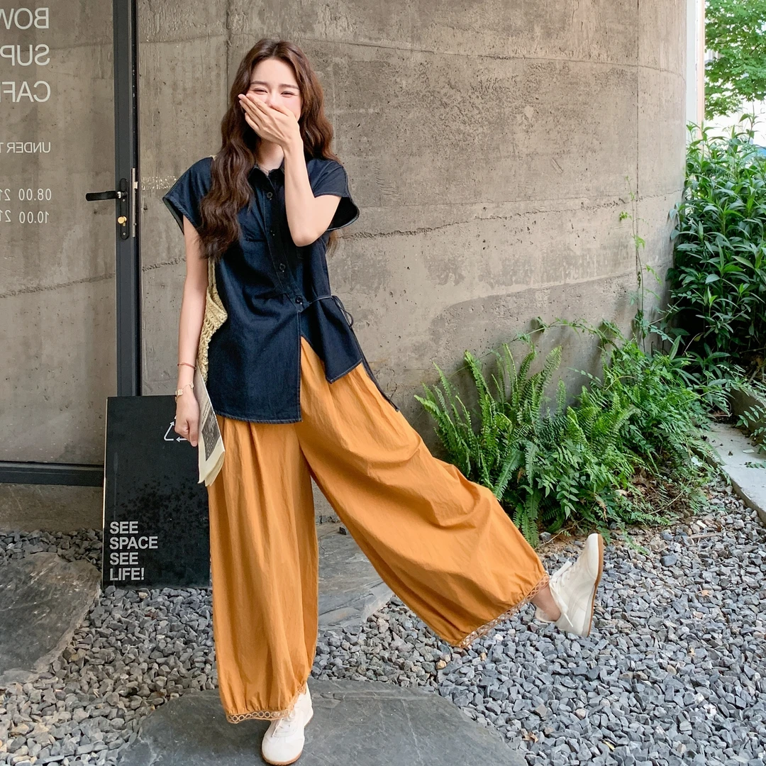 上衣＋休闲灯笼裤套装女2025夏季新款显瘦百搭气质收腰小衫两件套