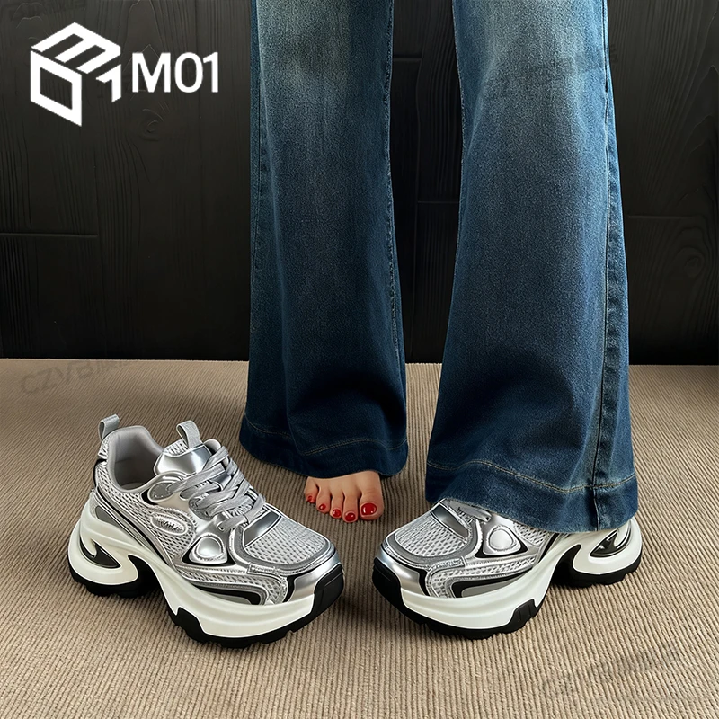 M01明星同款厚底老爹鞋女2025秋冬季新款复古时尚增高运动休闲鞋
