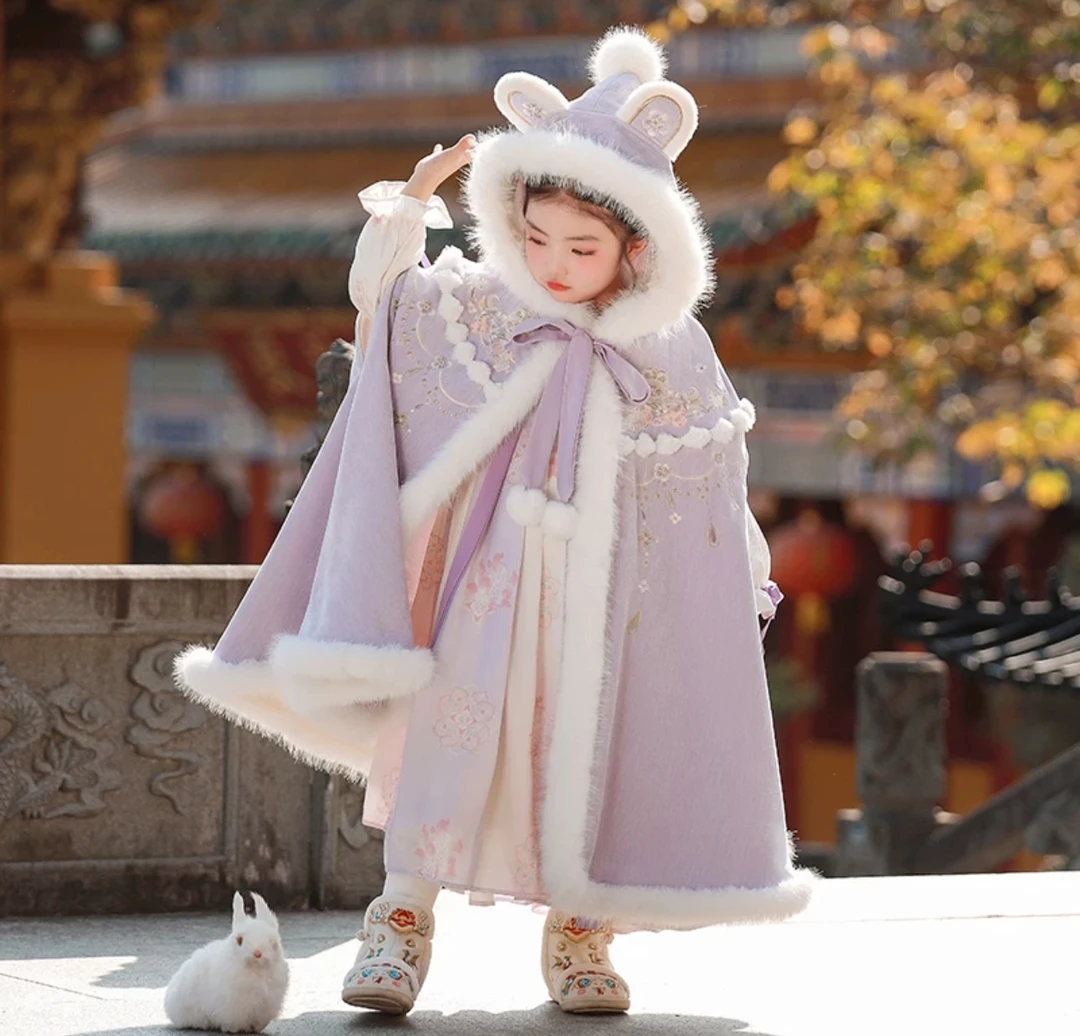 【8801紫色披风】披风女童公主裙蓬蓬裙小女孩生日钢琴演出连衣裙