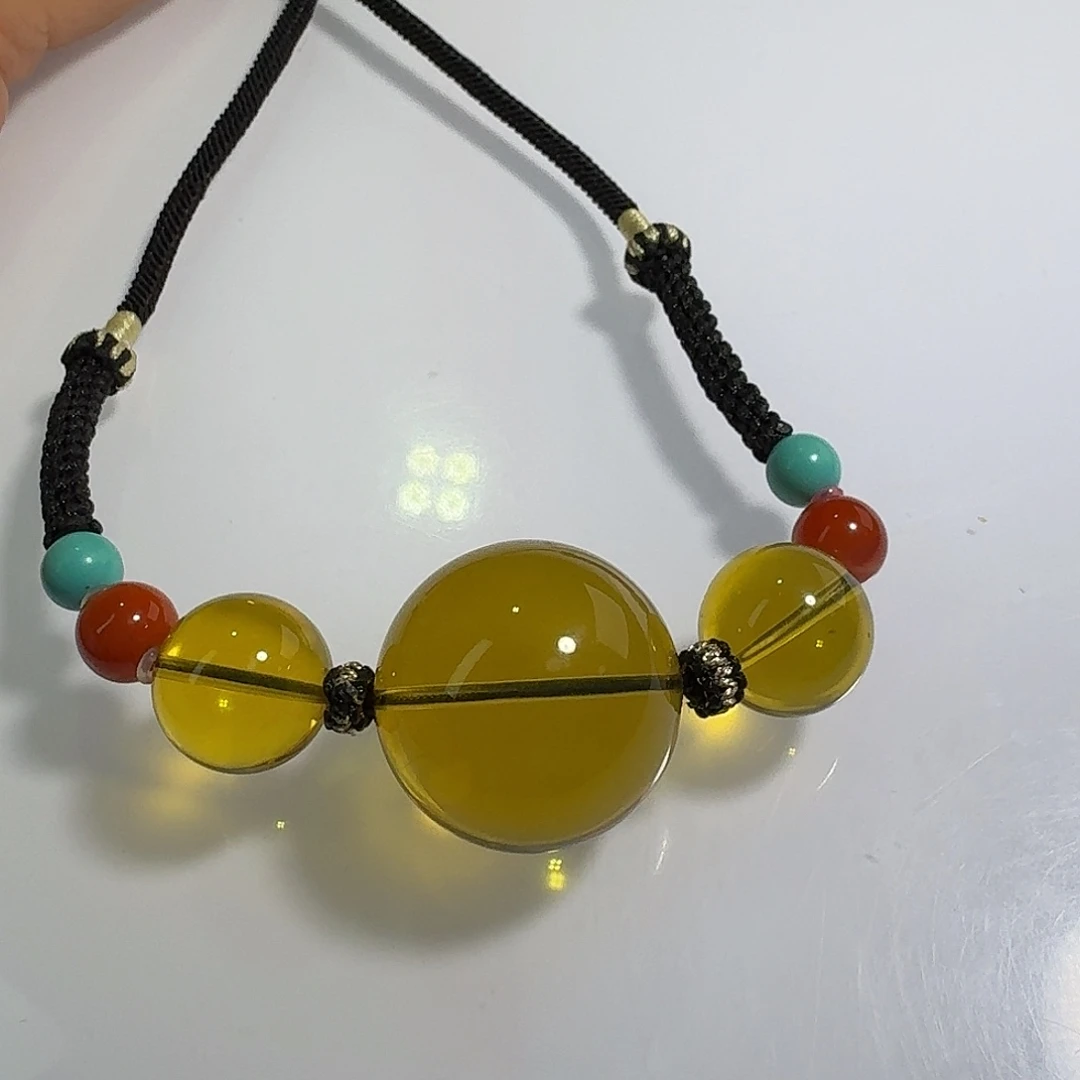 琥珀未镶嵌裸石天然缅甸净水金蓝锁骨珠