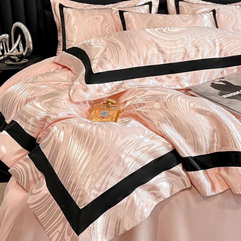 轻奢高精密提花四件套床单简约高级感拼接宽边被套床品床笠大拼角