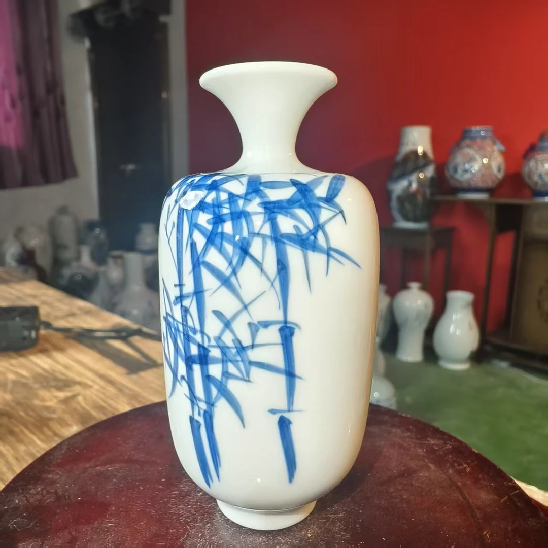 33 景德镇陶瓷花瓶全手工手绘古色古味细竹冬瓜瓶