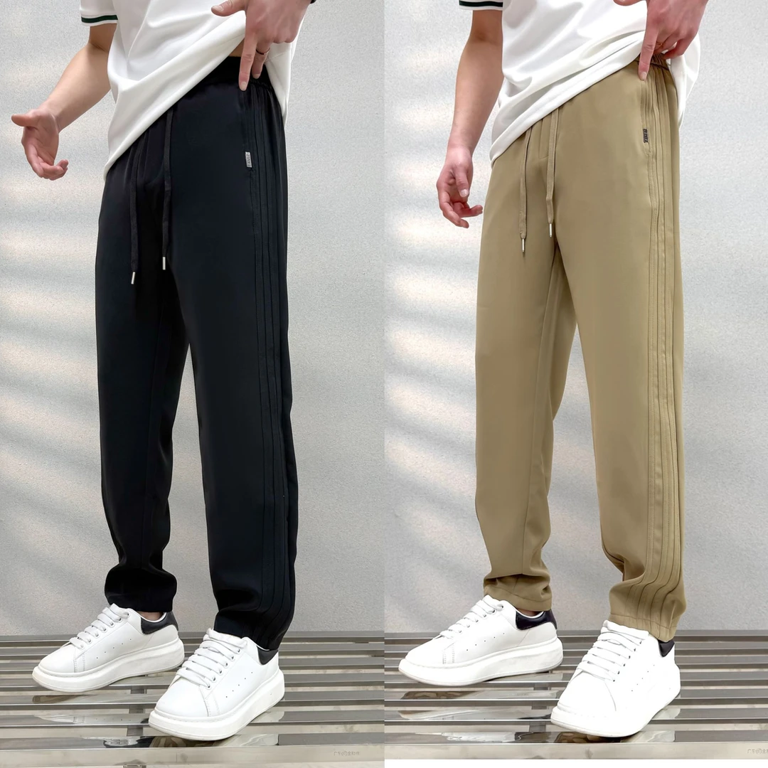 男士夏季新款侧面立体压褶休闲小西裤百搭宽松时尚弯刀平角香蕉裤