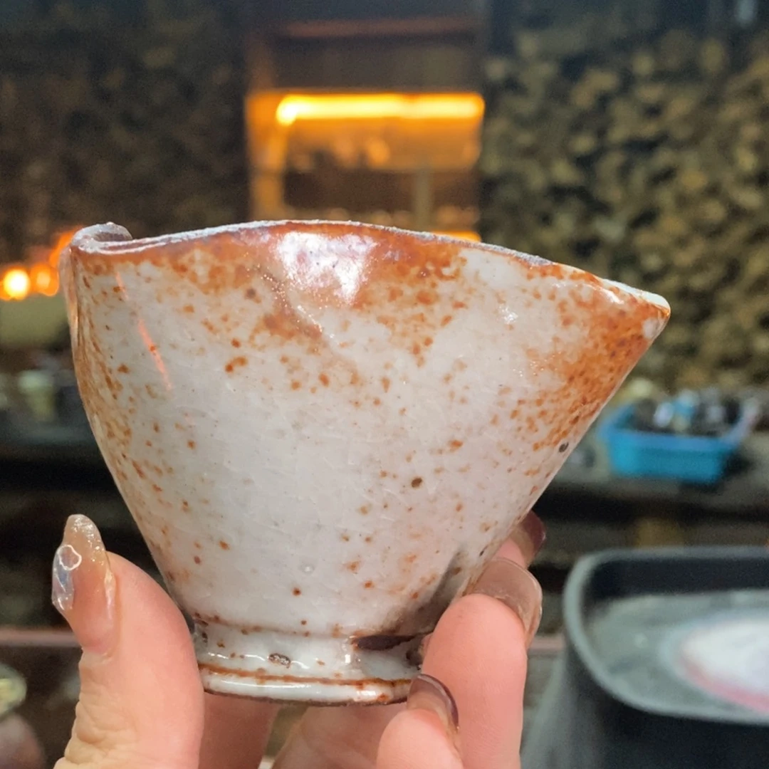 紫砂柴烧紫砂葵口杯