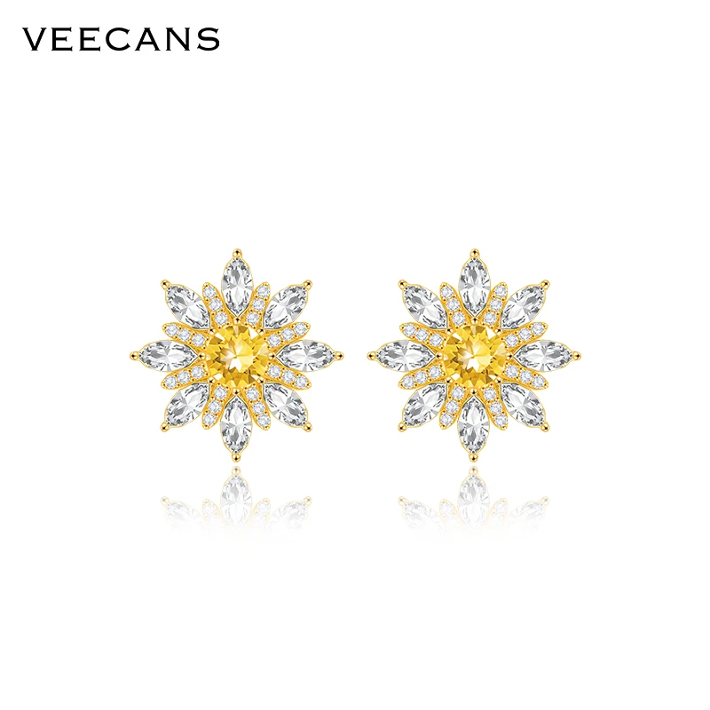 veecans 铜合金仿水晶耳饰 日韩高级感甜美金色太阳花耳钉轻奢