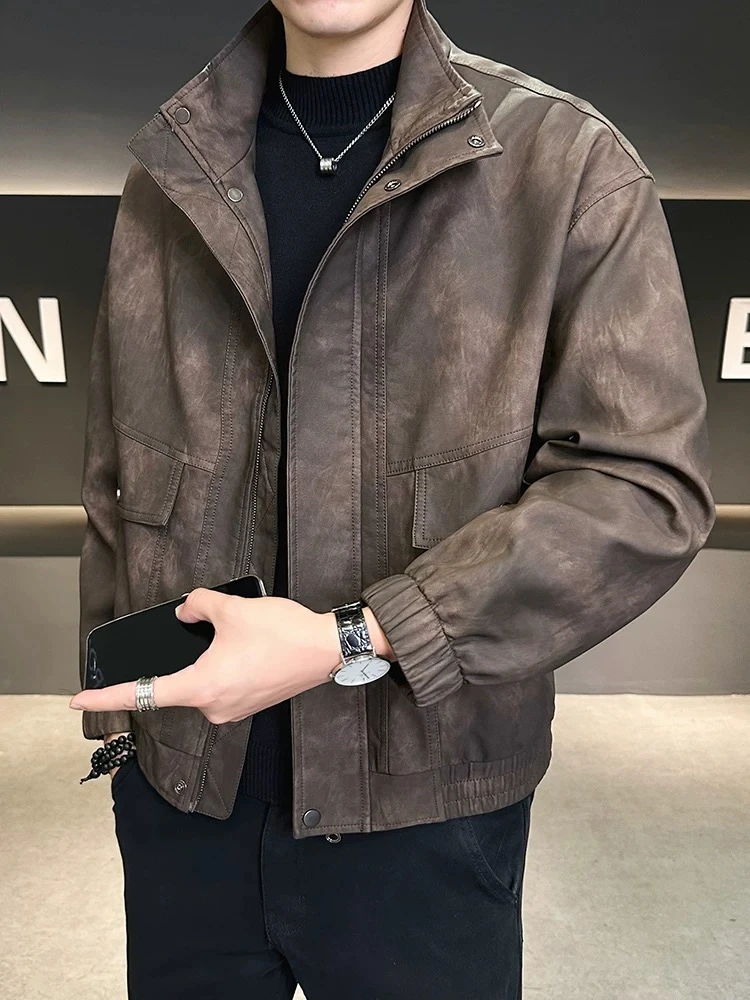 2025秋皮夹克9810立领机车服痞帅高级感宽松皮衣男士外套银川发货