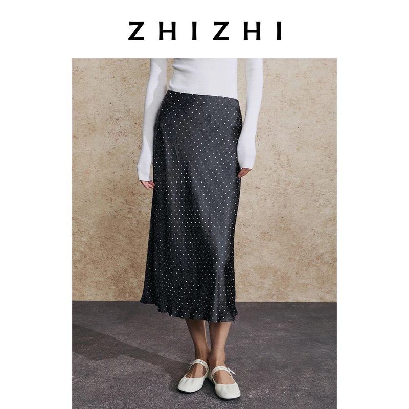 【橱窗】致知 秋风清 波点印花鱼尾半裙新款优雅姿态ZZ2EAWBT019