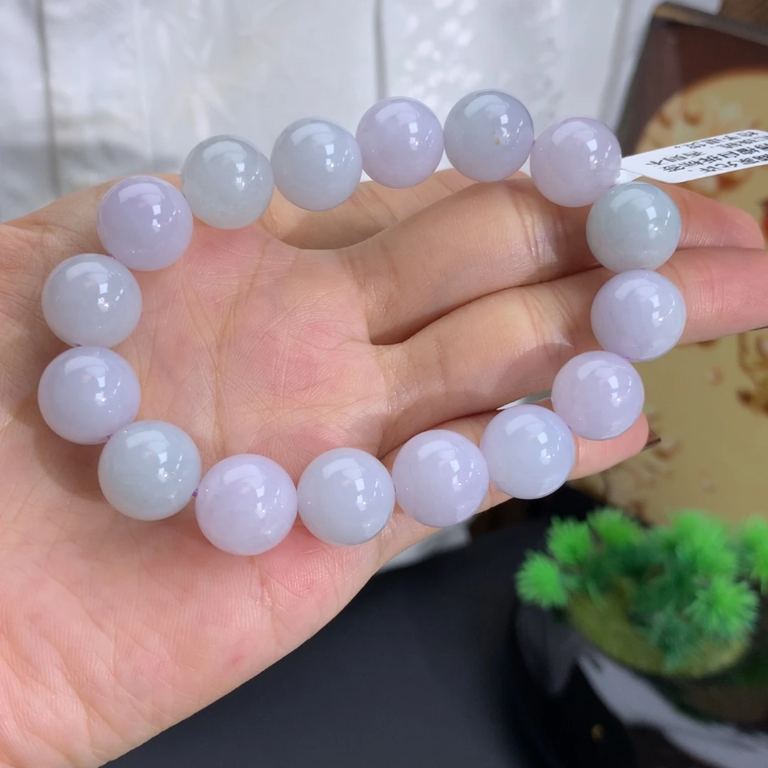未镶嵌手串翡翠卡11.4-12细润紫绿手串