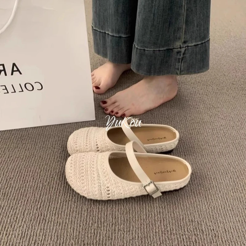 复古包头半拖鞋女夏外穿2025新款波西米亚一脚蹬厚底懒人勃肯鞋子