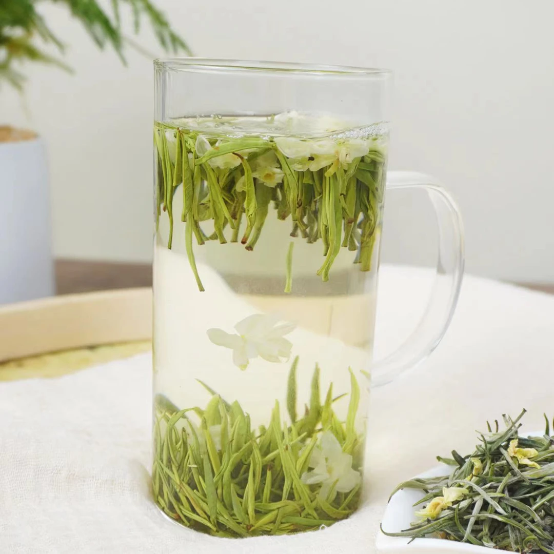 【茉莉银针】四川雅安蒙顶山头春全芽茉莉花茶茉莉飘雪九窨散装
