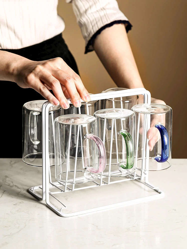 有手柄带把玻璃杯果汁杯家用泡茶杯彩把喝水杯子牛奶咖啡杯