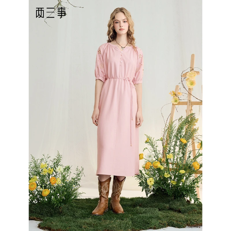 两三事甜樱幻境 2025夏季新款森女风镂空绣花泡泡袖连衣裙