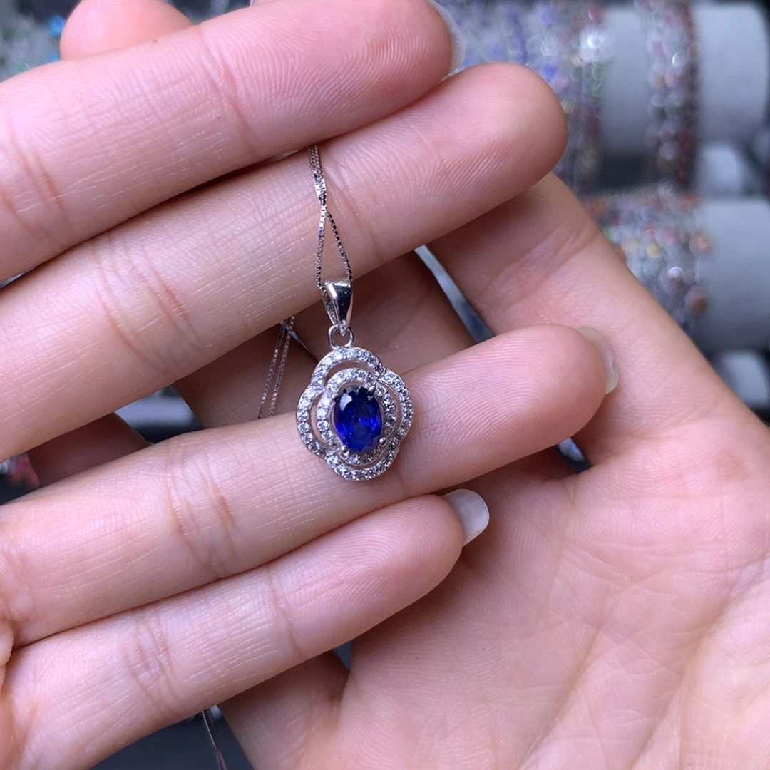 蓝宝石吊坠(赠链)银S925镶嵌