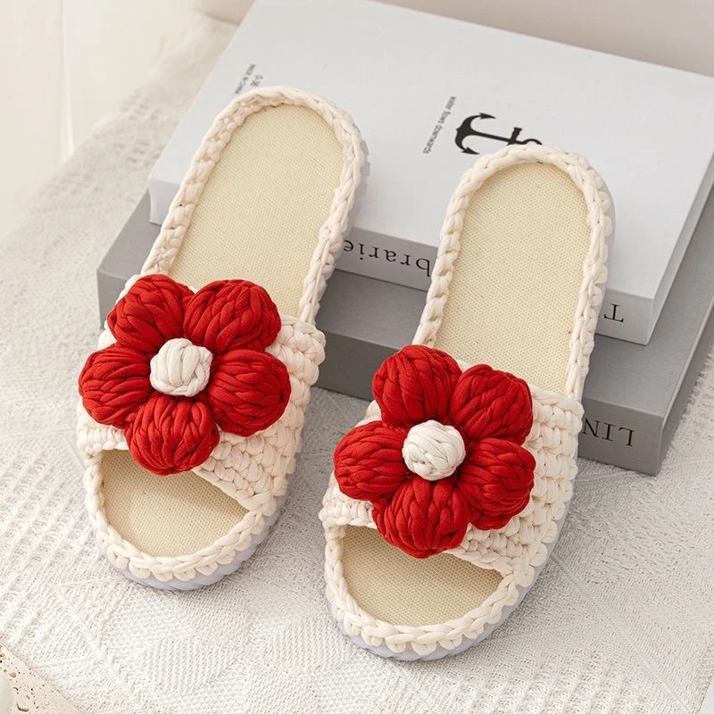手工编织泡芙花夏凉拖鞋布条线水晶牛津鞋底钩花朵diy材料包
