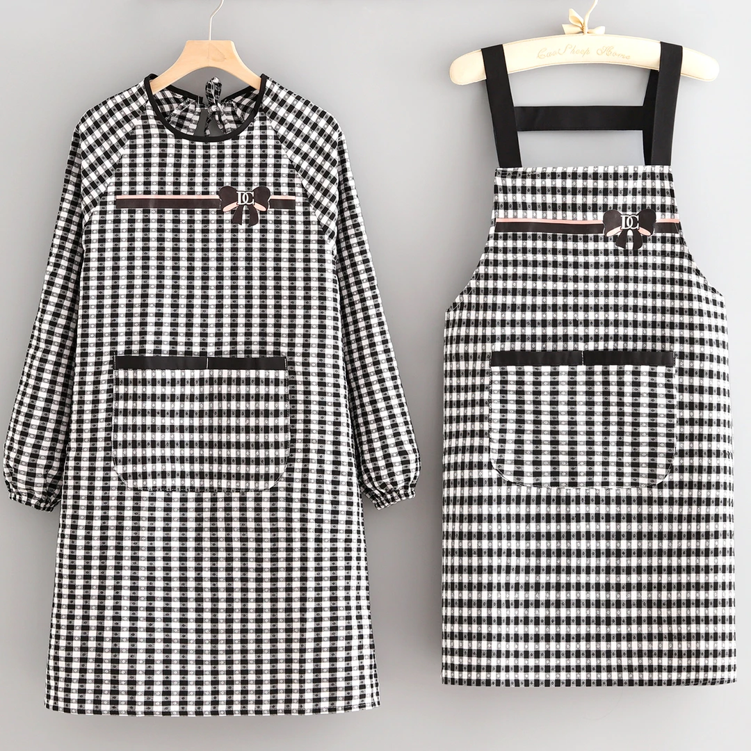 韩版棉布长袖厨房家用做饭围裙防污透气罩衣女洋气上班工作服成人