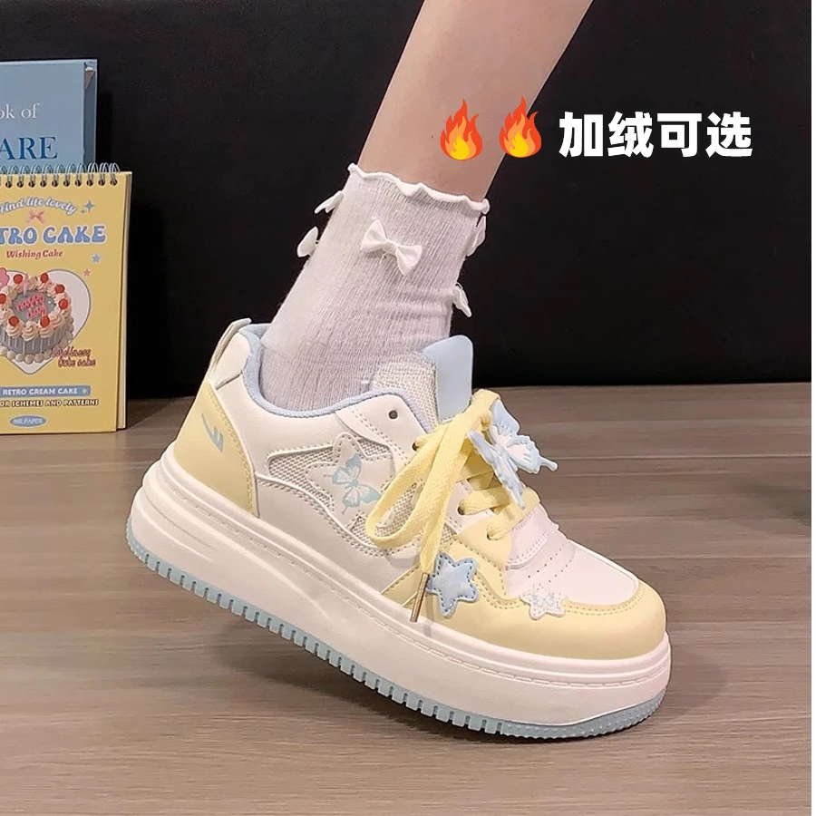 Warrior/回力爆款增高蝴蝶小白鞋女2025冬季加绒女鞋原创潮流板鞋