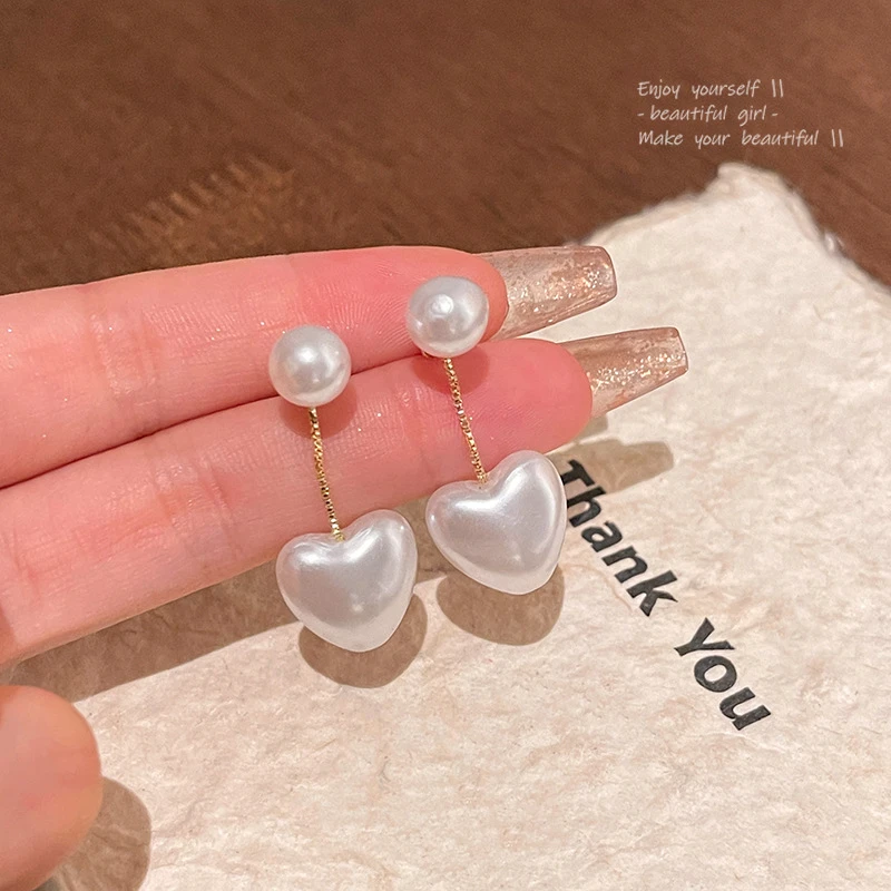 合金耳饰 S925银针轻奢长款流苏耳线爱心耳环百搭气质双桃心耳钉