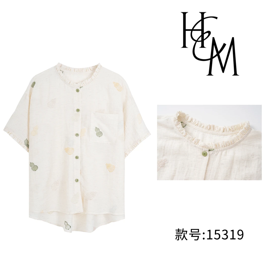 莱赛尔天丝设计师款法式葫芦印花显瘦衬衫【15319】