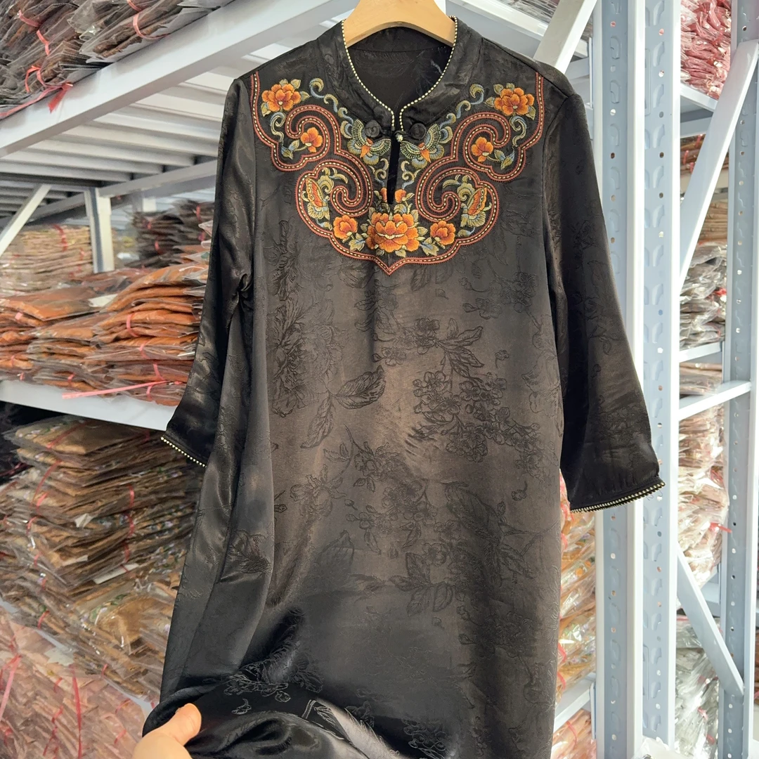 5302款新中式长款连衣裙【黑珍珠】