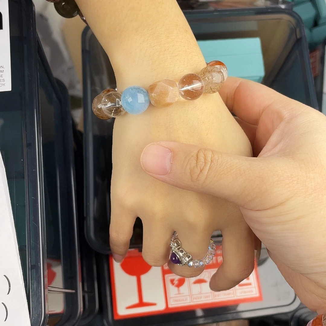 黄晶手串银S925镀金镶嵌