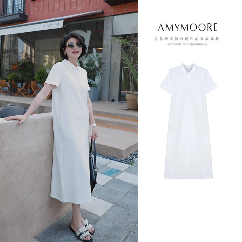 AMYMOORE艾莫尔2025年夏季裙连衣裙白色显瘦白色polo衫女款52722