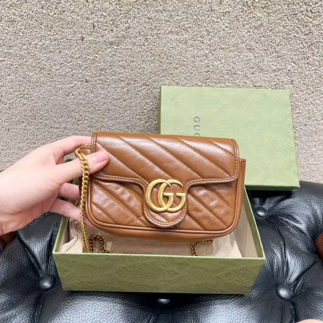 99新 GUCCI/古驰 古驰/Gucci GG super mini 马蒙 焦糖色!/