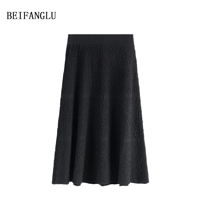 北方鹿 优雅小黑裙！天丝醋酯桑蚕丝气质褶皱肌理感针织半裙女1667