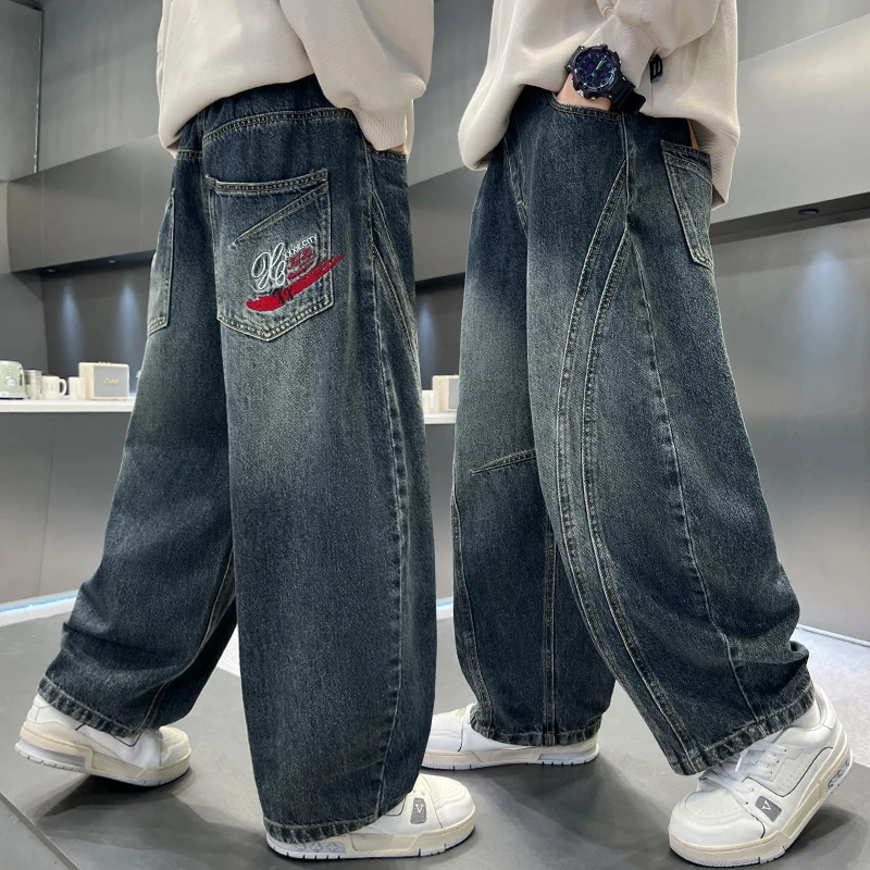 儿童装秋季牛仔裤6-12岁男童直筒韩版长裤中大童阔腿百搭裤子新款