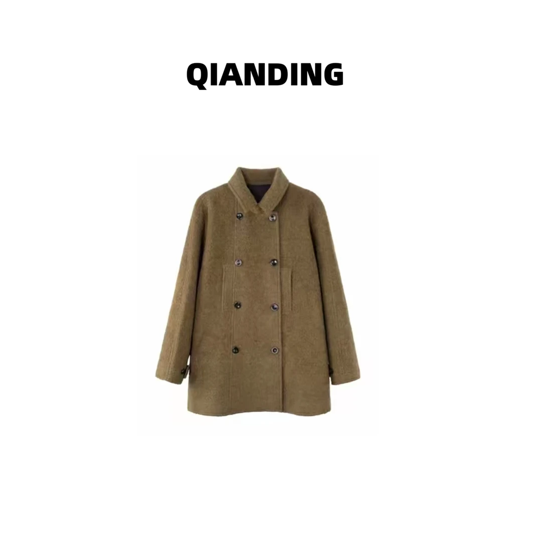 【QIANDING】"C位大衣"羊驼毛羊毛立领双排扣外套  25016