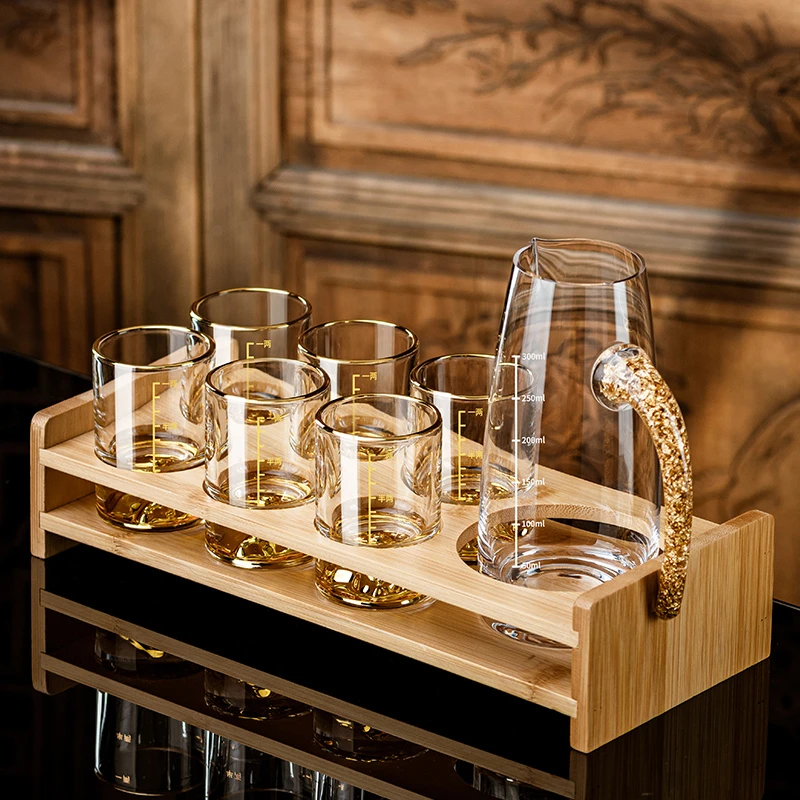 高档二两金箔白酒杯套装家用水晶玻璃酒盅高颜值分酒器杯子酒具