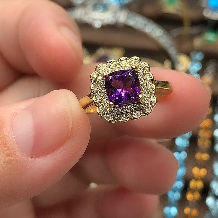 银S925镀金镶嵌紫晶戒指