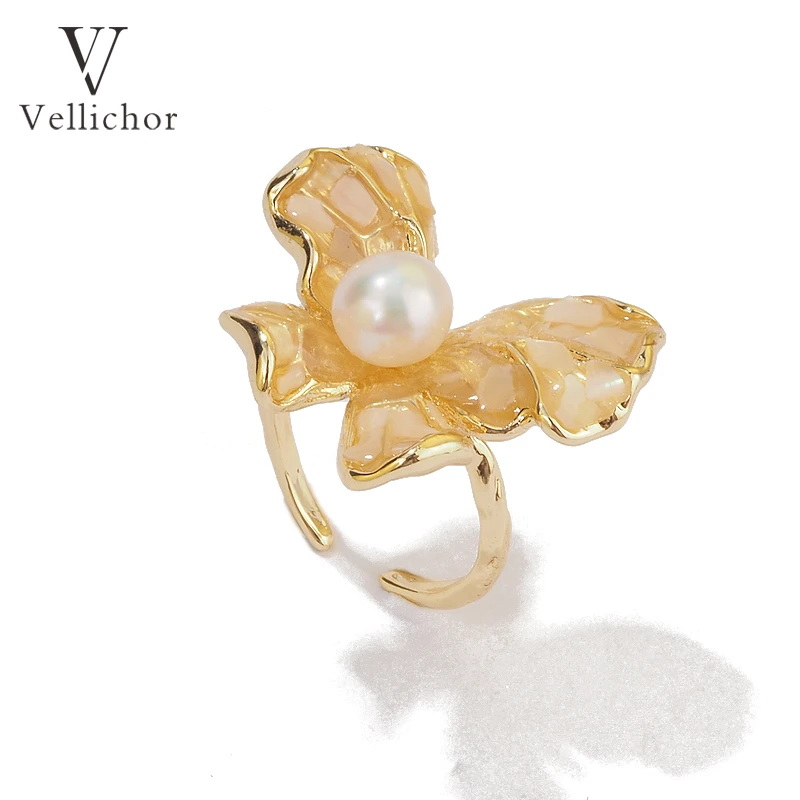 铜合金戒指 【原创】奶油螺钿液态蝴蝶戒指女开口可调节指环高级感