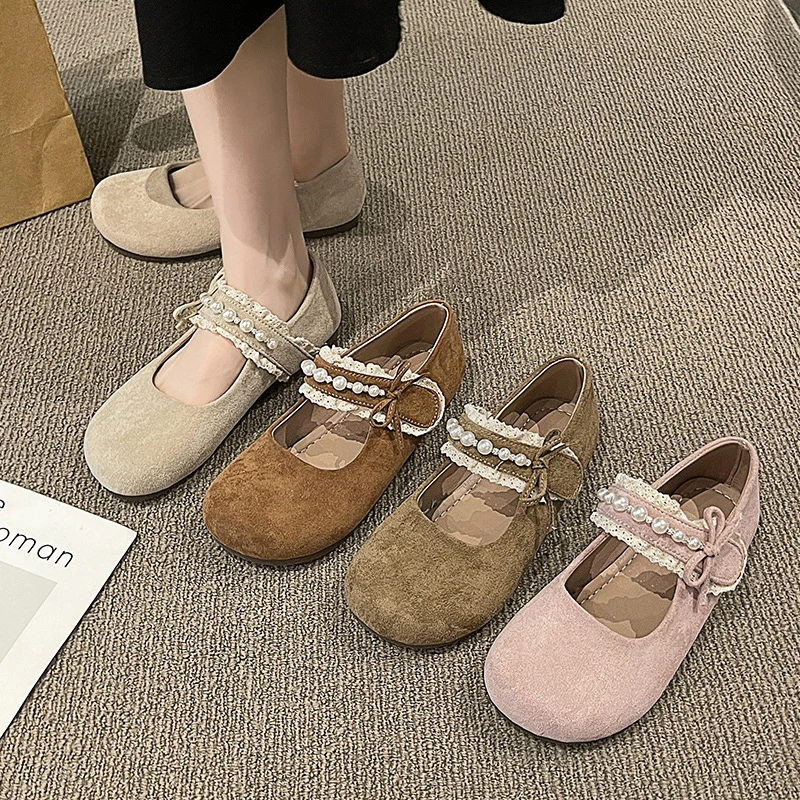 魔术贴珍珠玛丽珍鞋女2025春季不累脚软底外穿气质仙女风晚晚单鞋
