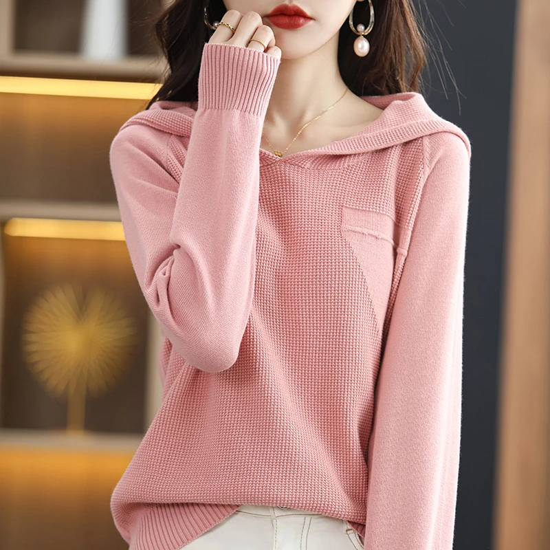 纯棉新疆棉 女士菠萝针针织衫连帽衫