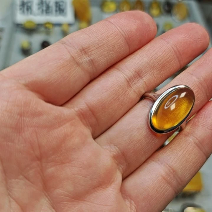 琥珀银S925镶嵌戒指
