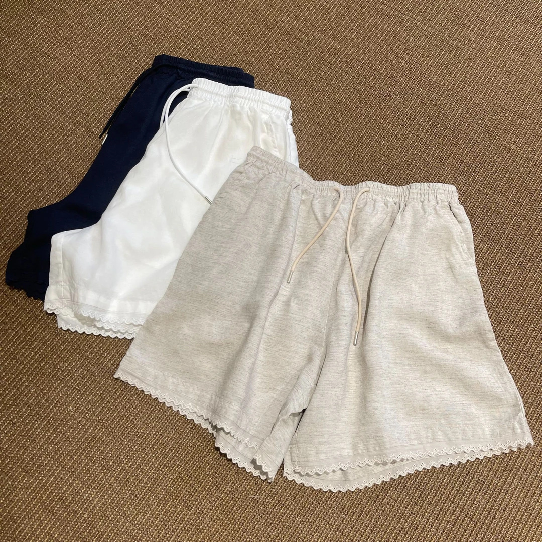 FUJIA STYLE新款韩版简约纯色松紧时尚花边短裤DK8273