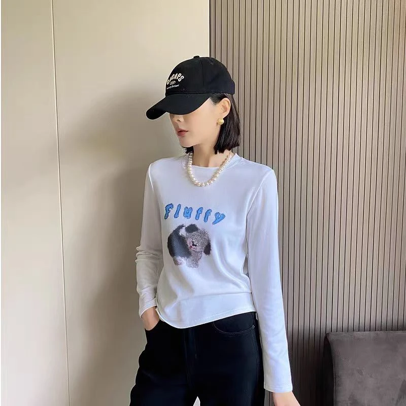 长袖吸汗卡通动漫T恤秋季时尚印花白色ins短款休闲韩版145-11