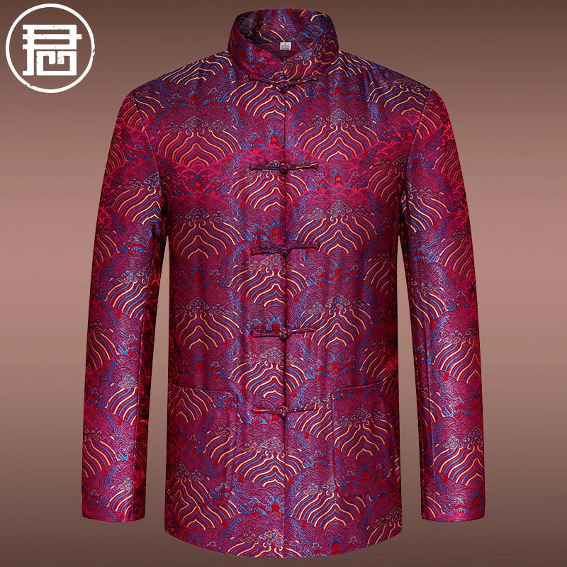 新年宋锦唐装棉衣男冬季中老年爸爸生日寿宴棉袄中式真丝过年棉服