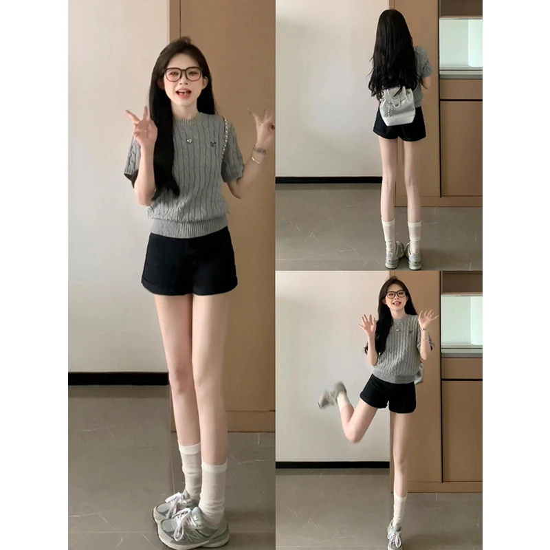 黑色西装短裤女夏季性感辣妹a字裤高腰显瘦外穿小个子紧身热裤子