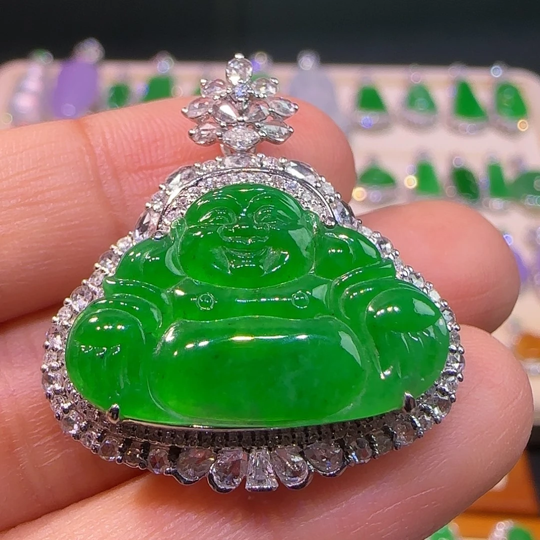 翡翠18K金镶嵌吊坠(不含链)