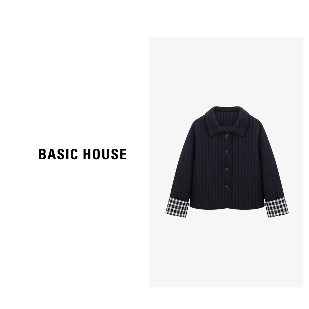 Basic House/百家好秋冬新款舒适百搭条纹棉服-B0625B5NYB2