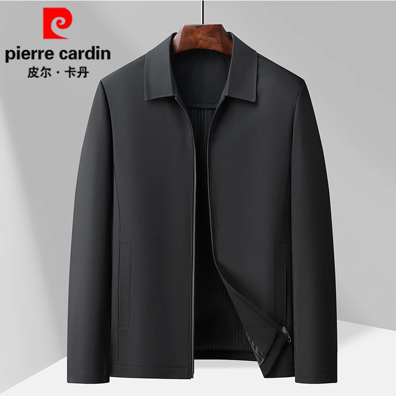 皮尔卡丹新款翻领春秋季休闲男百搭外套中年男士商务夹克