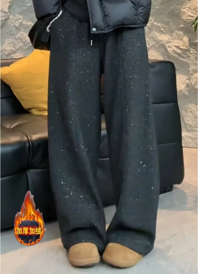 【新衣女裤】2025新款慵懒百搭休加绒加厚撒银弯刀裤