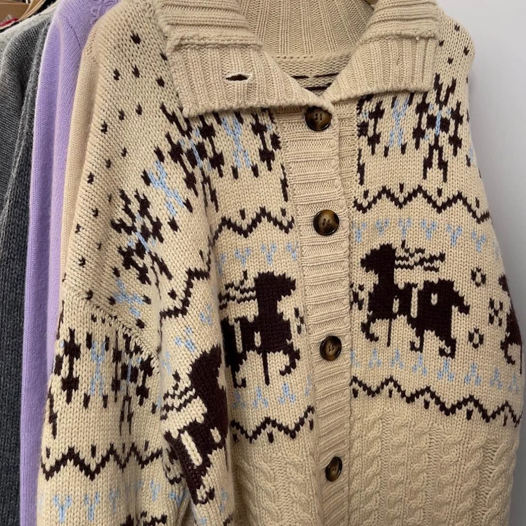 小鹿 高领 加厚 羊绒 开衫