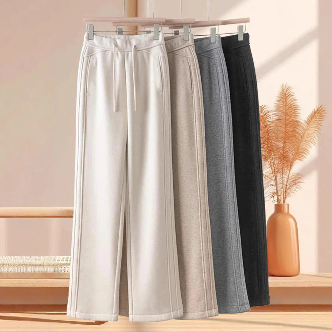 【专柜正品】初春新款羊 绒蚕 丝舒适显瘦高腰窄版直筒阔腿梧桐裤