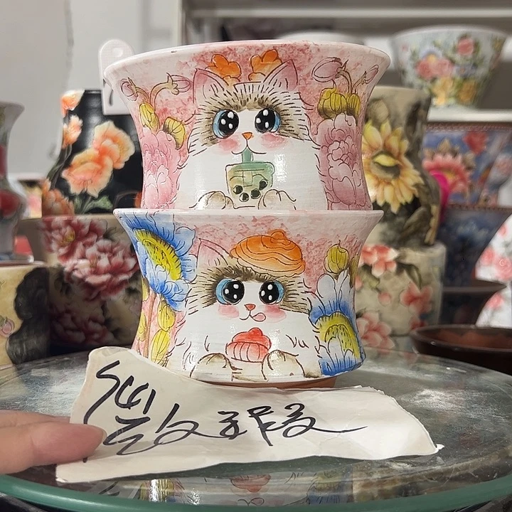 景德镇幸运花盆手绘韩式花盆