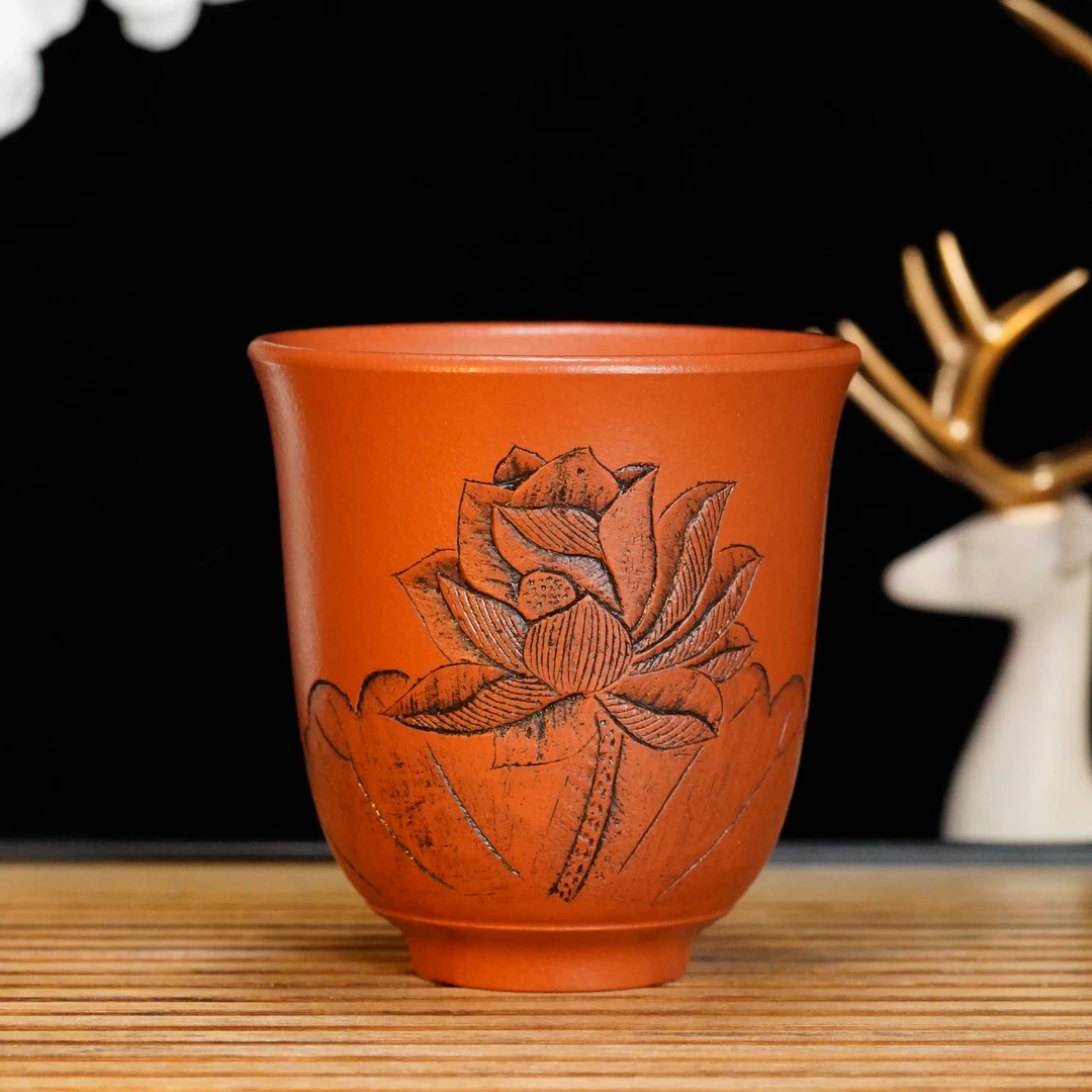 GS15-006  宜兴手工紫砂   刻绘主人杯