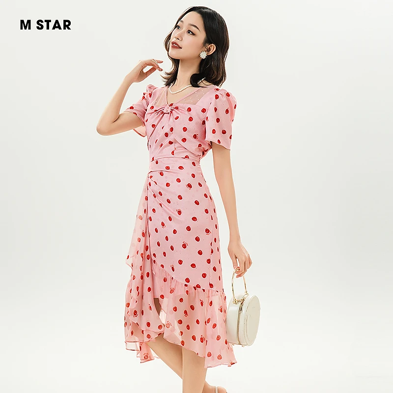 M-Star夏季新款方领茶歇连衣裙女装显瘦裙子SFBL碎花122824