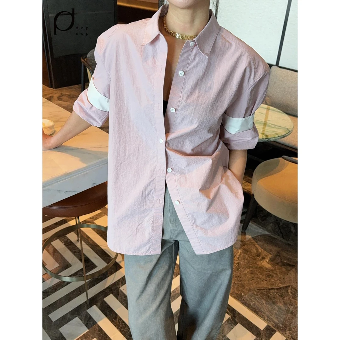 YOEYYOU2025春宽肩直身粉色短袖衬衫女1899dopdop买手店